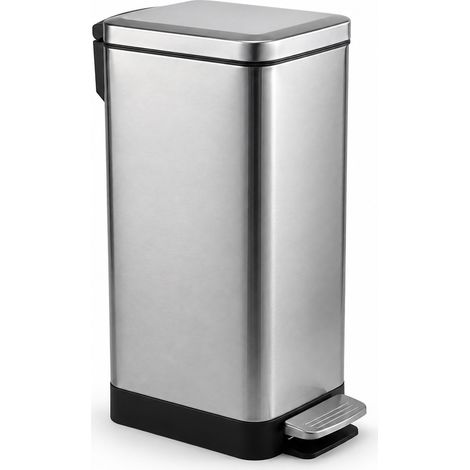 Relaxdays cubo basura, 15 l, cocina, baño, cubeta extraíble, pedal, soft close, acero inoxidable, plateado (1/5)