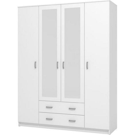 Großer Kleiderschrank Miazzina, Schlafzimmer Schrank mit 9 Böden, Kleiderstange, Dreh- und Schiebetüren, 160x205h cm Weiß