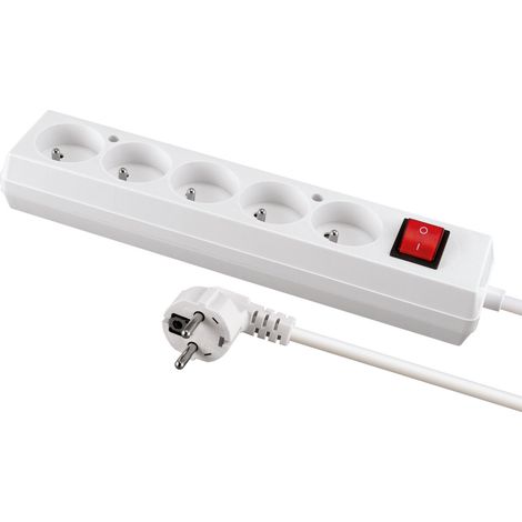 Prolunga a 5 prese con messa a terra e interruttore, 1,5 m, bianca, IP20, 10 A, Ideus 04297 (1/2)