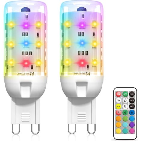 ampoules LED G9 à changement de couleur intensité variable 13 couleurs avec télécommande pour la maison Lot de 2 2 W (1/5)