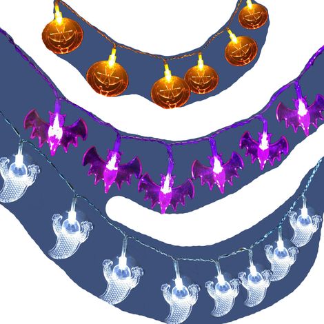 Guirlande lumineuse LED 3 pièces en forme de chauve-souris, citrouille et fantôme - Voir les remarques (1/5)