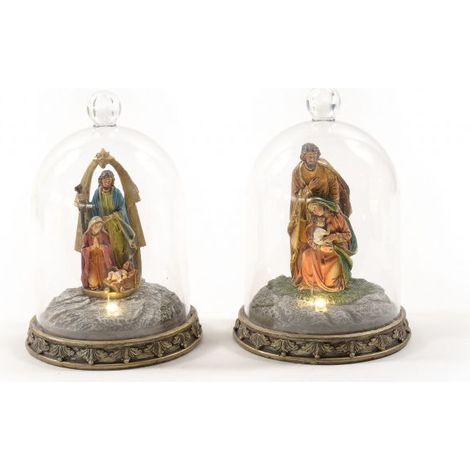 NATIVITA' IN RESINA CON CAMPANA E LUCE 15X15X21H CM ASS PREZZO CADUNO