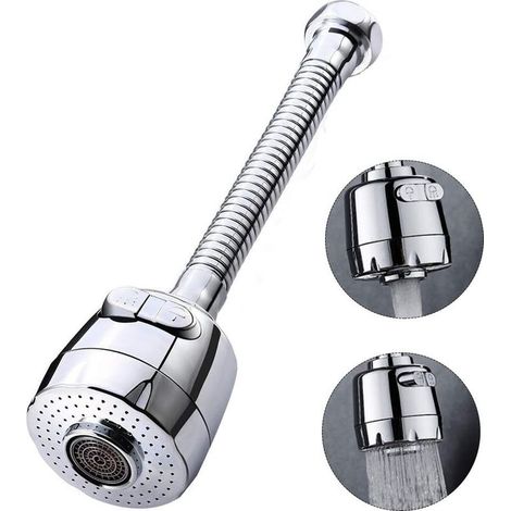 360 Degree Faucet Aerator, Swivel Kitchen Faucet Head, Adjustable 2-Mode Sprayer with Filter Sprayer (Long) (1/5)