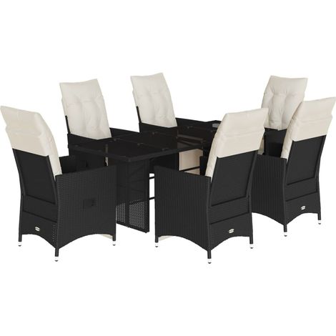 Maison Exclusive - 7-tlg. Garten-Essgruppe mit Kissen Schwarz Pol
