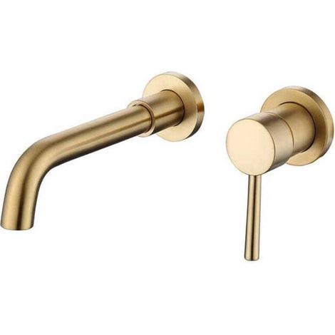 Wandmontierte Waschtischarmatur, Messing-Badezimmerarmatur, gebürstetes Gold