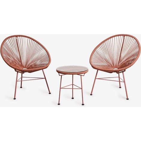 Conjunto de salón con 2 sillones y mesa auxiliar en acero y ratán sintético New Acapulco SKLUM (1/5)