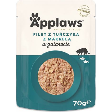 APPLAWS Filete de at煤n con caballa en gelatina - comida h煤meda para gatos - 24x70g