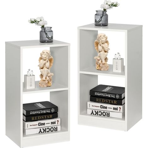COSWAY 2 Estanterías de Salón, Librería de 2 Niveles Blanca, Mesa Auxiliar, Dispositivo Antivuelco, 38 x 33 x 72,5cm, Estudio, Dormitorio, Sala de Estar (1/5)