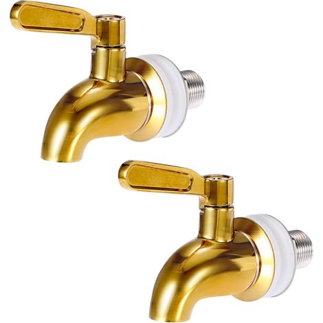 Robinet de rechange pour distributeur de boissons, en acier inoxydable, ouverture de 16 mm (5/8"), doré - Lot de 2 (1/5)