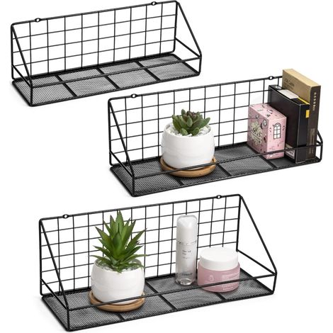 étagères flottantes fixées au Mur Ensemble de 3, étagères de Rangement murales pour Chambre à Coucher, Salon, Salle de Bain, Cuisine, Bureau et Plus Noir carbonisé (1/5)