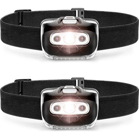 TONCHEAN 220lm Paquet de 2 phares LED – Phare de camping extérieur avec sangle de tête réglable – Phare léger 7 modes IPX5 étanche (1/3)