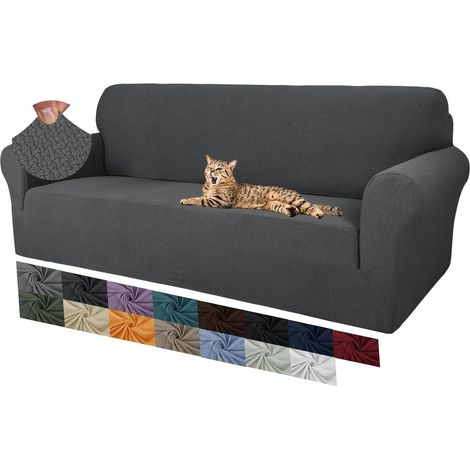 1 Housse de canapé, Tissu Jacquard, Extensible, Antidérapante, Protection animaux, 3 Places