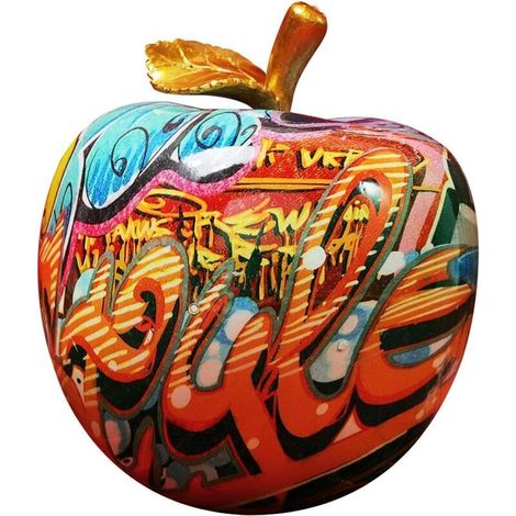 Fenteer Modern Colorful Apple Resin Sculpture Creative Graffiti Simulation Apple Art Statue Home Decor Birthday Gift - 15.5x11x12.5cm (1/5)