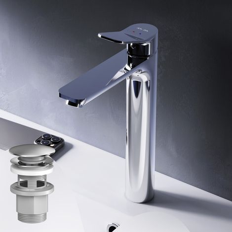 AM.PM Badarmatur mit Pop-Up Ablaufventil für Waschbecken Wasserhahn Bad Chrom Waschtischarmatur mit Ablaufgarnitur 1 1/4 Zoll Messing Ventil Ablauf (1/5)