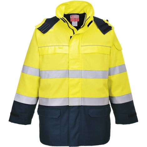 Chaqueta alta visibilidad Bizflame Multi Arc, impermeable y resistente a sustancias químicas FR79 L Amarillo/Marino