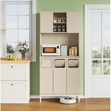 Meuble rangement cuisine 80x35x181 espace poubelle OKMYHOME (1/5)