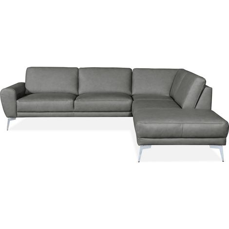 Canapé d'angle en 100% TOUT cuir italien de prestige 6/7 places SPANIA, gris, angle droit (1/3)