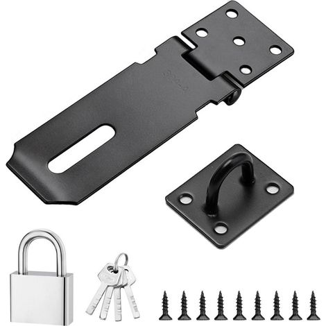 Edelstahl Haspel mit Vorhängeschloss, 4 Zoll, Schwarz