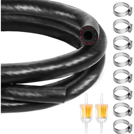 15 Pcs 6mm Petrol Hose Kit 2m Fuel Hose Fuel Line with 2 Fuel Filters 12 Hose Clips for Small Engines, Motorcycle, Car (1/5)