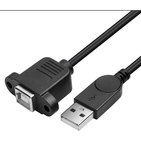 USB-Druckerkabel mit Stecker und Buchse sowie Schraublöchern zum Anschluss des Steckers A an die Buchse B. (1/5)