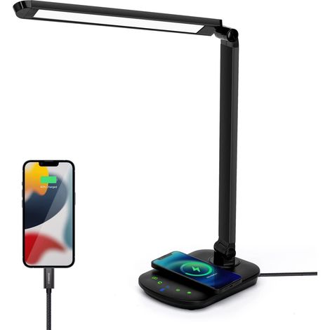 Aigostar Lampada Scrivania LED 8W Dimmer 5 CCT Ricarica Wireless USB Touch