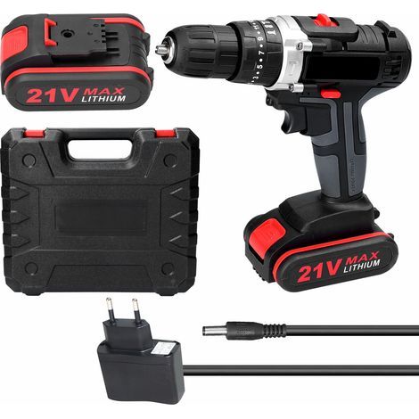 21V Multifunctional Hand Drill with Drill Bit Set, Electric Screwdriver, 3-in-1 Impact Drill, 25 Adjustable Torque Levels, 2 Speed ​​Settings, 2 x 1200mAh Lithium Batteries (1/5)