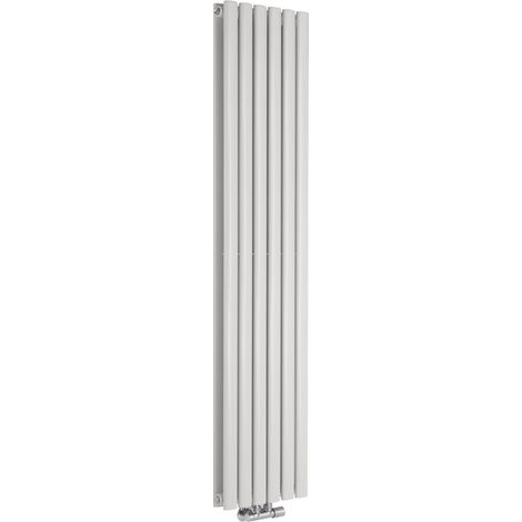 Milano Aruba Flow White Vertical Column Central Connection Double Oval Panel Radiator - 1600mm x 354mm