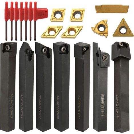 Ej.Life Ensemble D'outils de Tournage de Tour CNC Avec Support D'insertion + 7 Inserts en Carbure + 7 Clés (1/5)