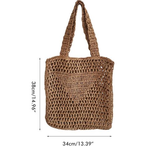 Sac à main en paille faite main, sac de voyage, sac de plage, filet de pêche, sac à bandoulière ajouré et décontracté. (1/5)