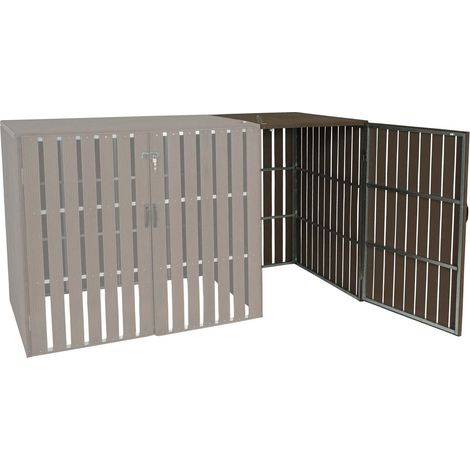 [NEUWERTIG] 1er WPC-Mülltonnenverkleidung Erweiterung HHG-972, Mülltonnenbox, Metall Holzoptik braun
