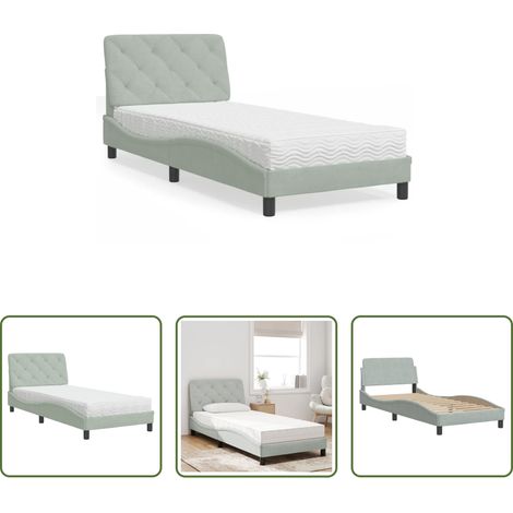 Matelas en mousse - Lit avec matelas gris clair 90x190 cm velours (1/5)