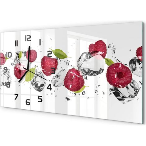 Horloge Murale Originale 60x30 cm Verre Trempé Cadeau Maison Moderne Framboise et eau (1/5)