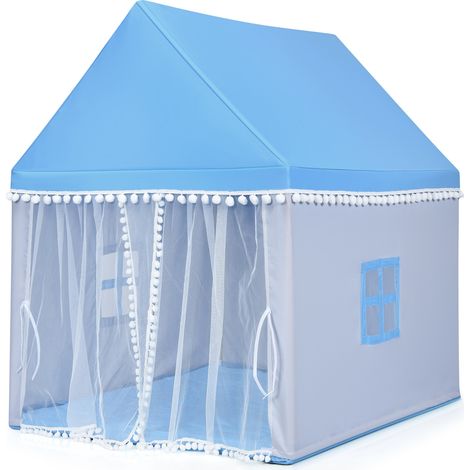 Tente de Jeu Enfant Château Intérieur Cadre en Bois Couverture en Coton Bleu Maison Chic (1/4)