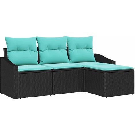 Sofa Set with Cushion 4 pcs Black Poly Rattan vidaXL