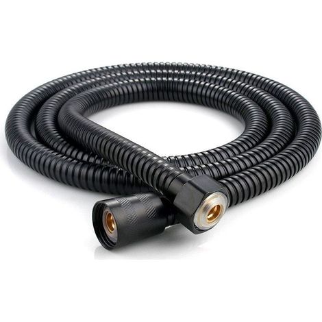 Tuyau de douche flexible en acier inoxydable 1 pièce 1,5 m, raccords en laiton, tuyau de pommeau de douche anti-torsion, tuyau de douche flexible - noir (1/5)