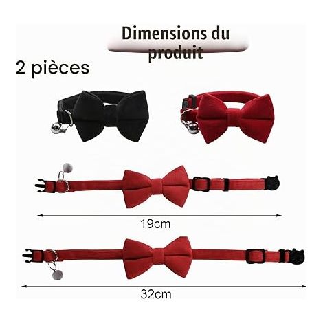 Colliers en Velours pour Chat avec Clochette et nœud Papillon, Colliers réglables pour Chat, Chaton, Petit Chiot, nœud Papillon de sécurité, Couleur Unie, pour Mariage (1/4)
