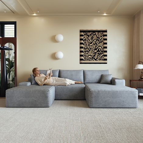 Canapé d'angle modulaire sans armature 340 cm, avec méridienne en forme de L, canapé modulaire moderne, avec assise profonde, aucun montage requis, canapé compressé pour salon, chambre, appartement, g (1/5)