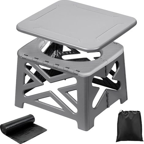 Toilette Portable Camping, Toilette Seche Pliables avec Couvercle, WC Portable Voiture Adulte Enfant avec Sacs de Toilette, Gris, 35 x 31 x 25 cm (1/5)