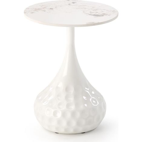 Mesa auxiliar Houston 1807, Blanco + Mármol blanco, 52x0x0cm, Diámetro: 40, Piedra sinterizada, Redonda