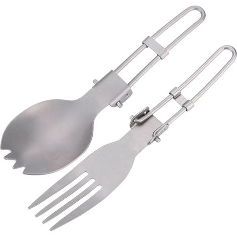 Cuillère-fourchette pliante portable en titane, idéale pour le camping et les voyages (fourchette-cuillère). (1/5)