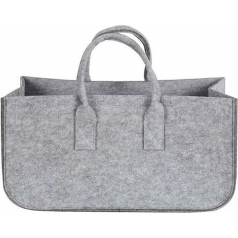 Foldable Felt Fireplace Log Basket, Fireplace Wood Carrying Bag, Storage Basket (Grey) (1/5)