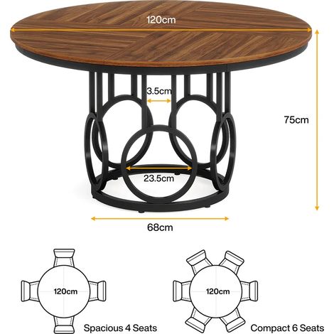 Tavolo da pranzo rotondo 120x120x75 cm in MDF e metallo, nero e marrone – MEUBLIV (1/5)