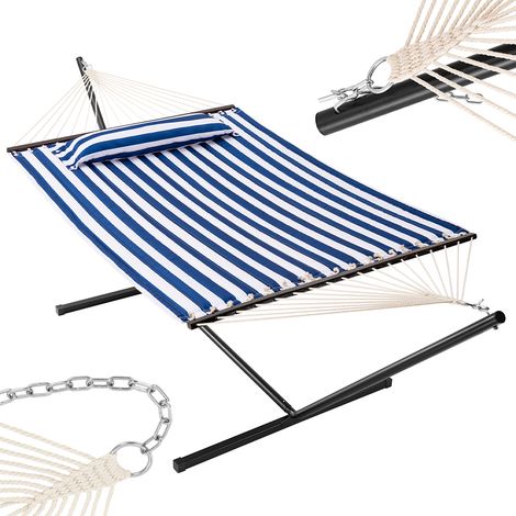Amaca Giardino Brasiliana Blu Bianco 1 Cuscino e Supporto Acciaio Portata 200 kg (1/5)