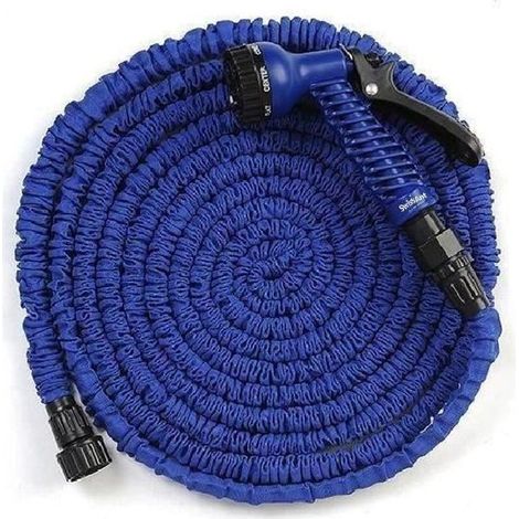 Tuyau d'arrosage extensible 60 m bleu – Pistolet 7 fonctions – Pression maximale 10 bar – Matériau polyester robuste – (1/2)