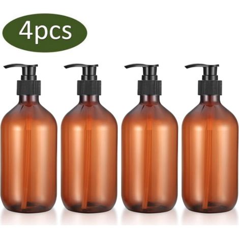 Set of four pump bottles - 300 ml - Soap pump - Soap dispenser - Refillable bottle for shampoo and shower gel - PET plastic - AquaForge