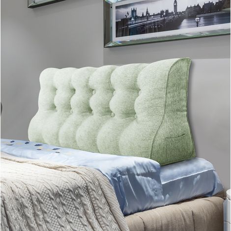 VERCART Compensé Coussin de lecture Triangulaire de Repos au lit Dossier Tête de lit Soutien Dorsal Oreiller Décoratif, Beige Mélange de lin, 160 x 25 x 55 cm (1/5)