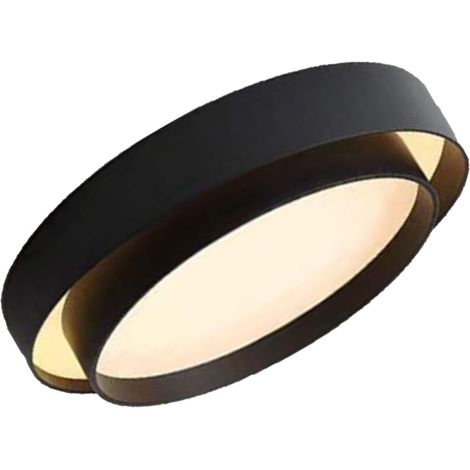Plafonnier rond encastré à double anneau, éclairage chaud, pour couloir ou intérieur, couleur noire. (1/5)