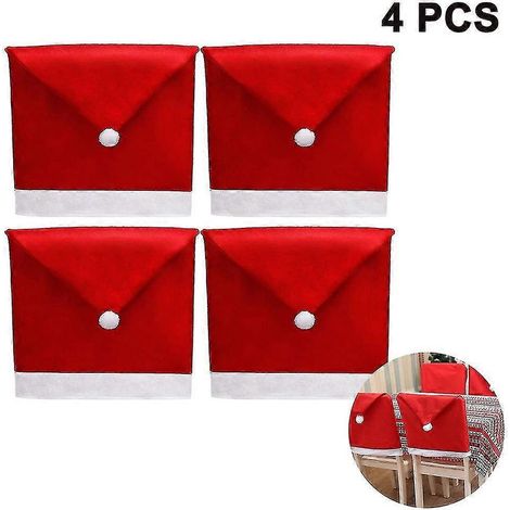 Housses de dossier de chaise en forme de bonnet de Père Noël, 60 cm x 50 cm - Décorations de Noël (4 pièces, rouge) (1/4)