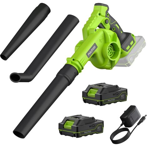 Soffiatore a Batteria, Soffiatore Elettrico 20V con 2 Batteria, 257 KM/H Soffiatore Foglie con 3 Modalità di Velocità, Leggero per Prato, Patio, Soffiare Foglie e Polvere