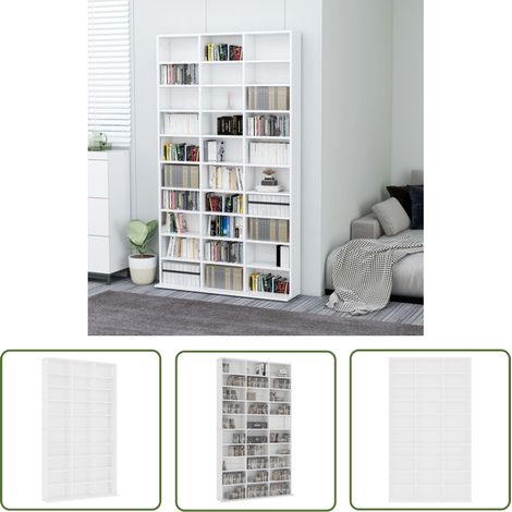 The Living Store Armoire à CD Blanc 102x16x177,5 cm Bois d'ingénierie - Meuble TV - Bibliothèque - Rangement Cd - Meuble Audio - Étagère Ouverte (1/5)